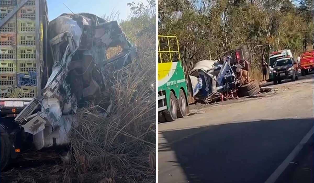 Acidente envolvendo dois caminhões deixa feridos na BR-153; Vídeo