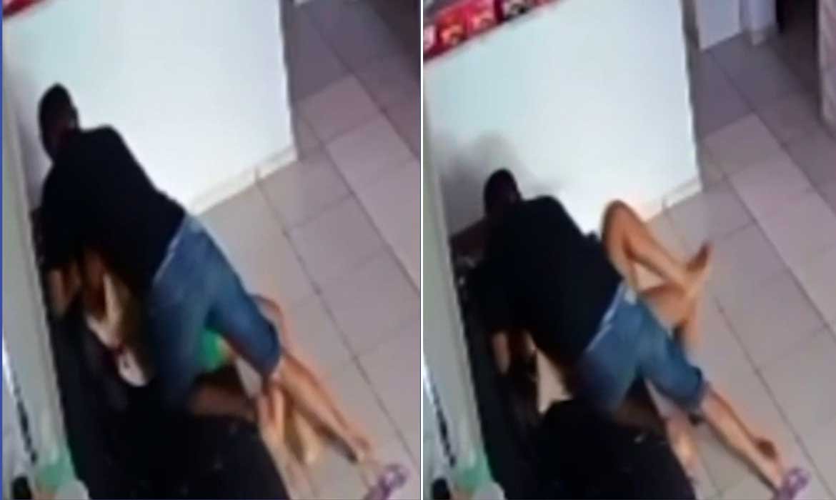 Homem flagrado em vídeo espancando ex-namorada no trabalho dela tem prisão decretada