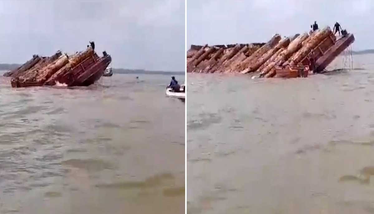 Empurrador e balsa carregada com madeira naufragam no Pará; Vídeo
