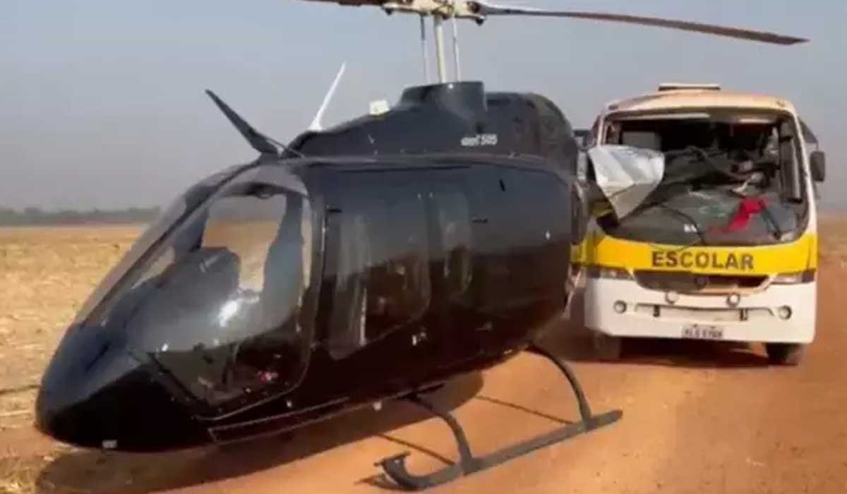 Helicóptero é atingido por ônibus escolar que voltava de evento político no sul do Pará