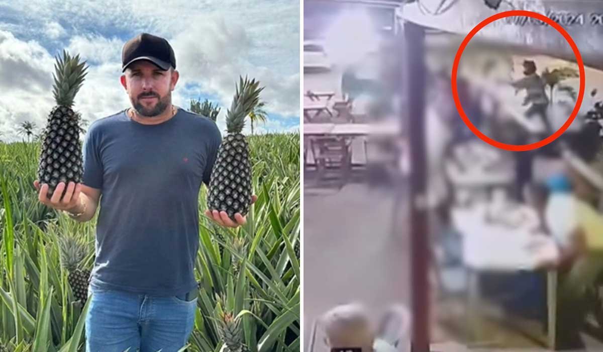 Câmera mostra produtor de abacaxi sendo morto a tiros enquanto jantava com a família em pizzaria; Vídeo