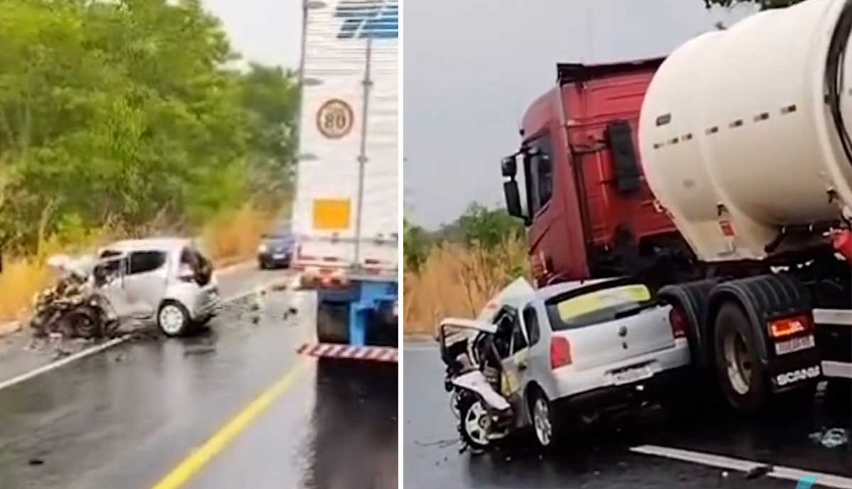 Batida envolvendo caminhão-tanque e dois carros mata cinco pessoas na BR-153; Vídeo