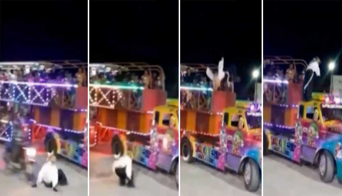 Personagem da carreta furacão é atropelado por moto depois de dar pirueta no ar; Vídeo