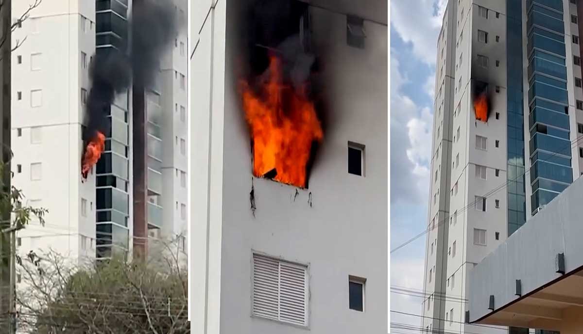 Vídeo: Apartamento do 8º andar de edifício é tomado pelas chamas no centro de Palmas