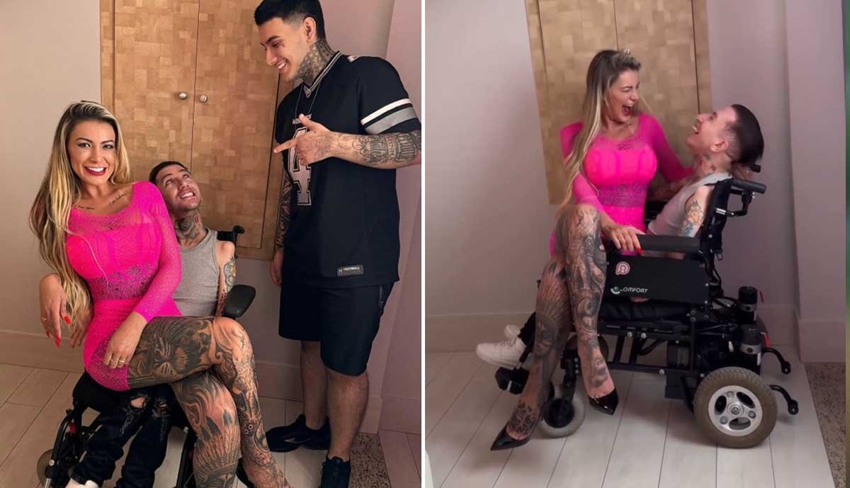 Filmada pelo filho, Andressa Urach grava vídeo pornô com ‘cadeirante humorista’