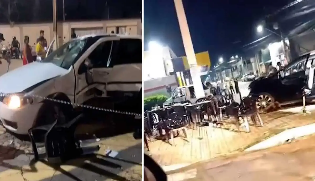 Carro invade bar após colidir com outro em cruzamento e deixa duas pessoas feridas - Sou Mais Notícias