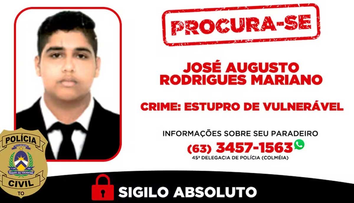 Polícia divulga cartaz de procurado de suspeito de estuprar crianças no interior do Tocantins