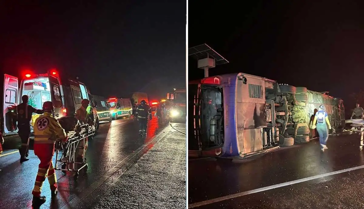 Ônibus tomba e mata quatro pessoas na BR-153; 40 ficaram feridos