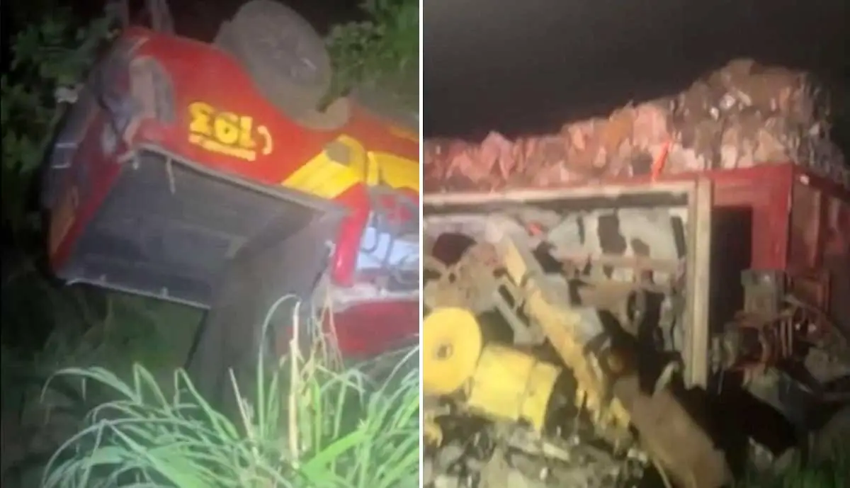 Bombeiros ficam feridos após capotar viatura ao ao tentar desviar de caminhão na TO-010; Vídeo - Sou Mais Notícias