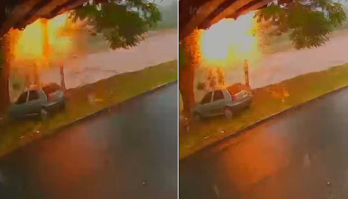 Vídeo mostra momento em que raio atinge carro com motorista dentro durante chuva; Assista - Sou Mais Notícias