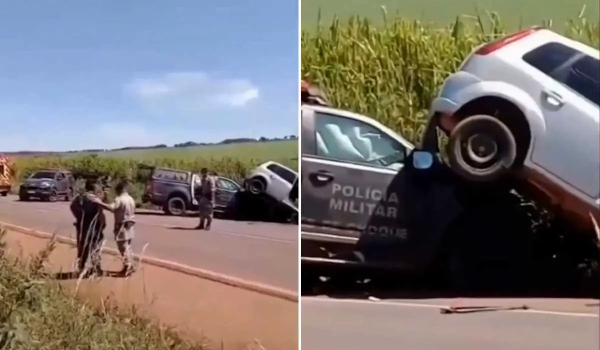 Colisão frontal envolvendo viatura e carro mata casal e deixa 4 policiais feridos na BR-364