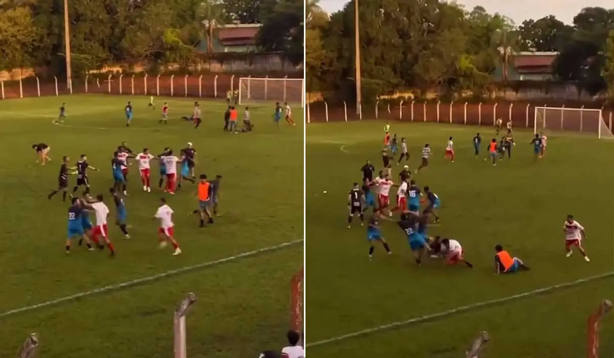Vídeo: Partida de futebol amador termina em pancadaria generalizada entre torcedores e jogadores