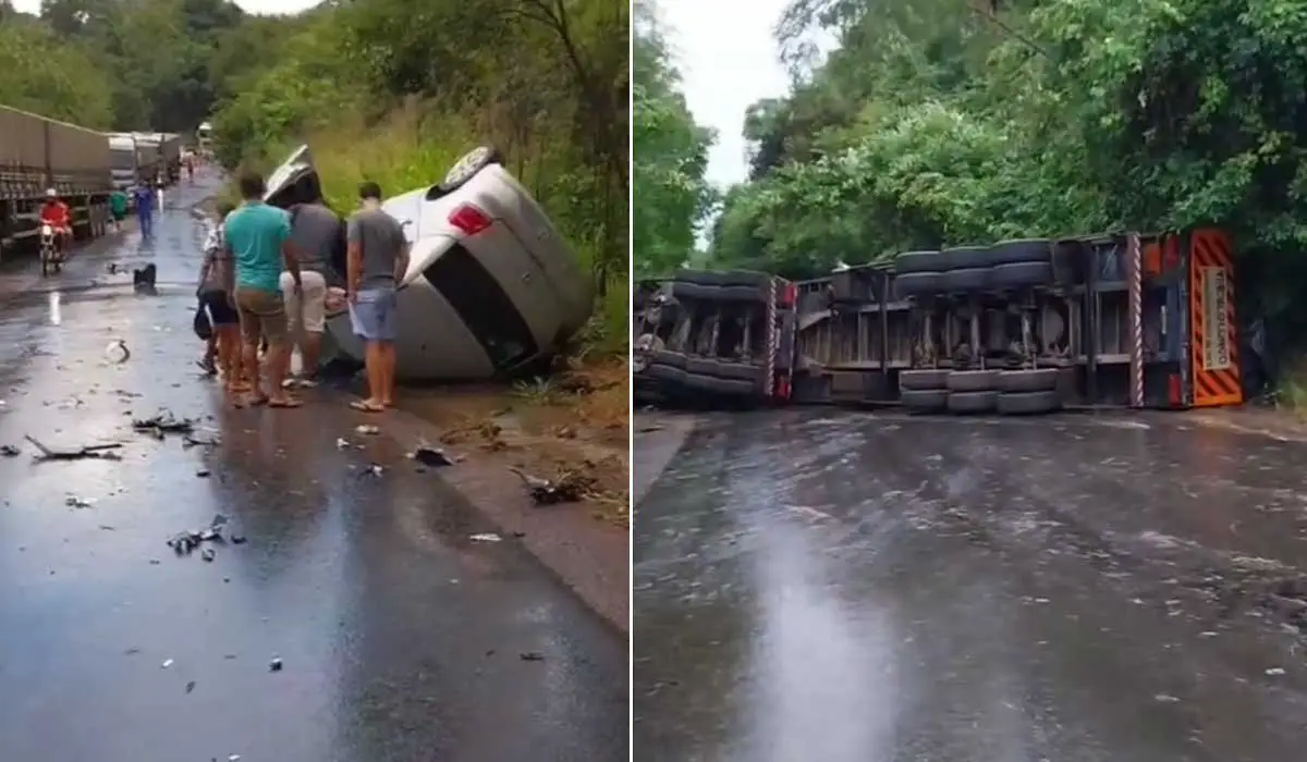Colisão frontal entre carreta e carro deixa uma pessoa morta na TO-336 neste domingo de Páscoa